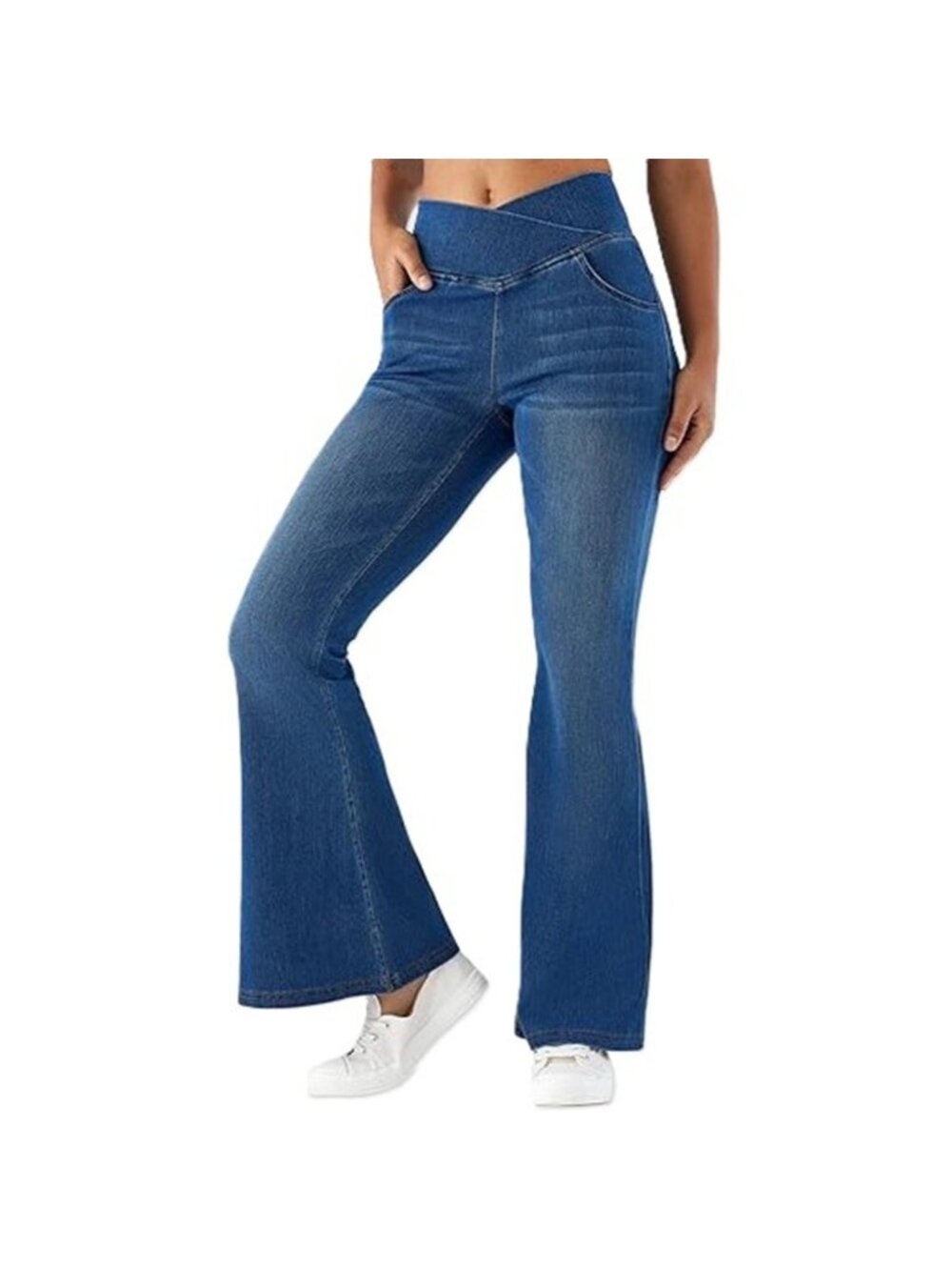 Womens Stretchy Flare Jeggings High Rise Crossover Waist Pull On Pockets Size XS